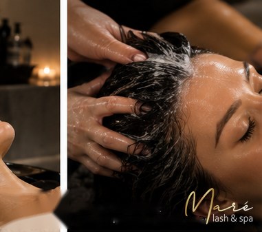 Slow pressure-point scalp massage during a Korean head spa