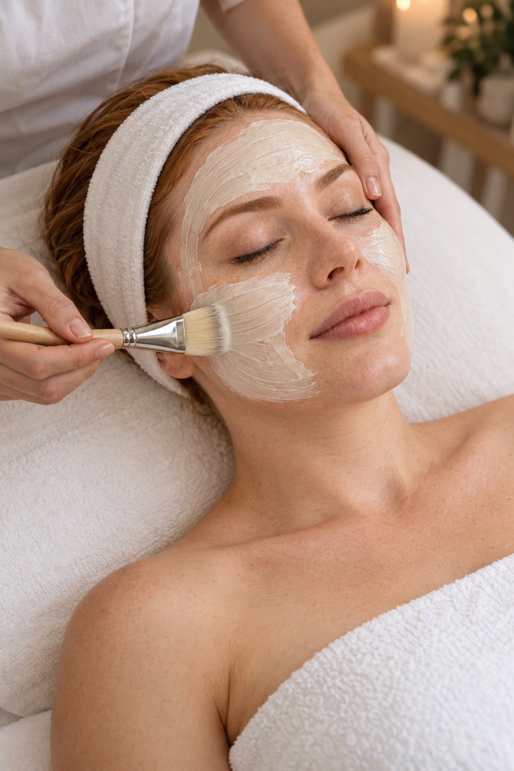 Esthetician applying a facial mask at Mare Lash and Spa, Hallandale Beach