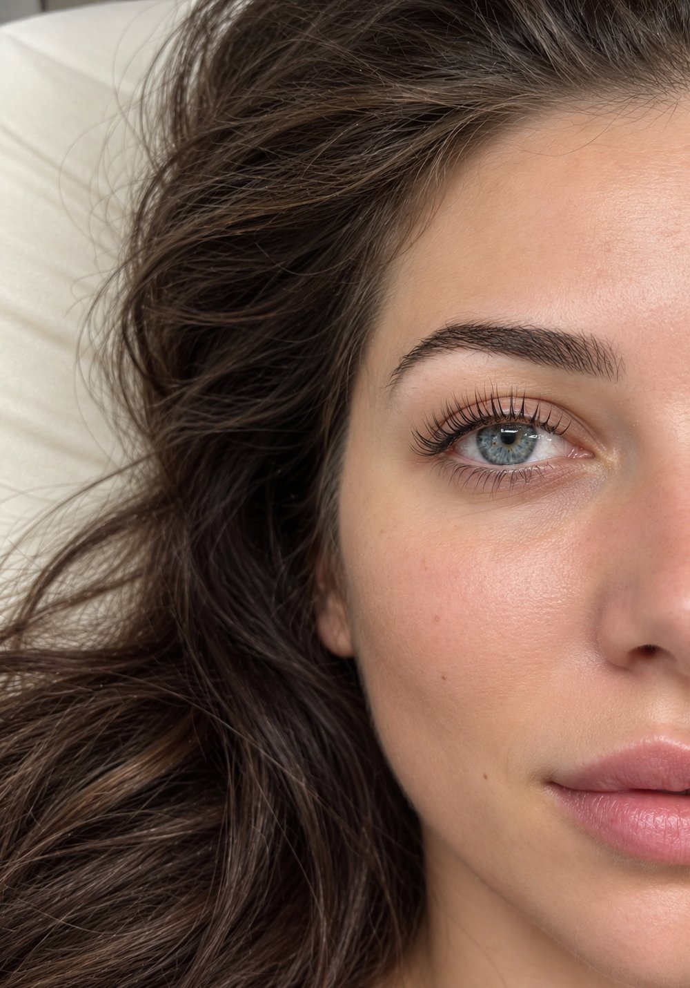 Lash lift and tint on natural lashes, blue eyes